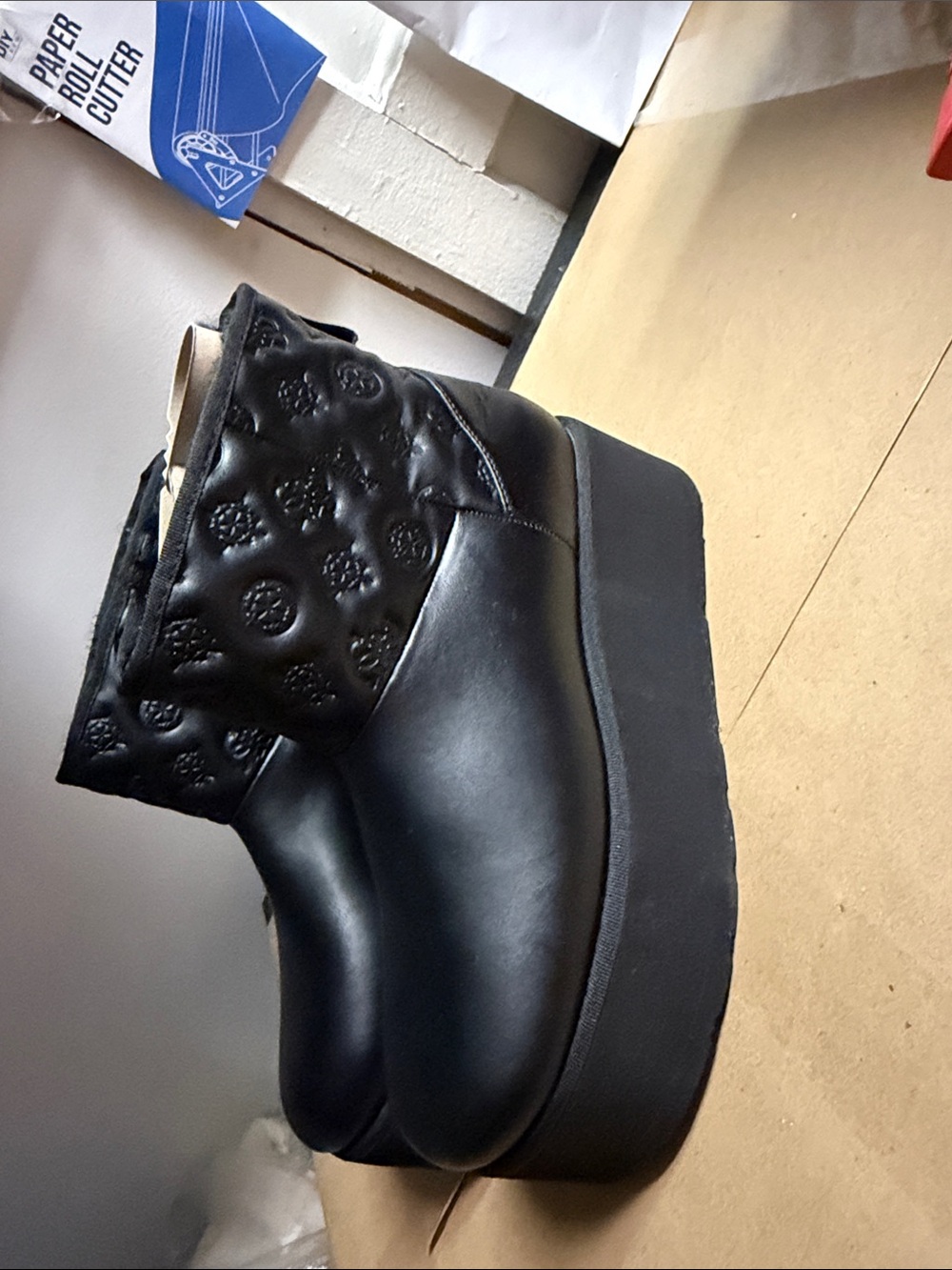 GUESS Black Quilted Collar Platform Ankle Boots